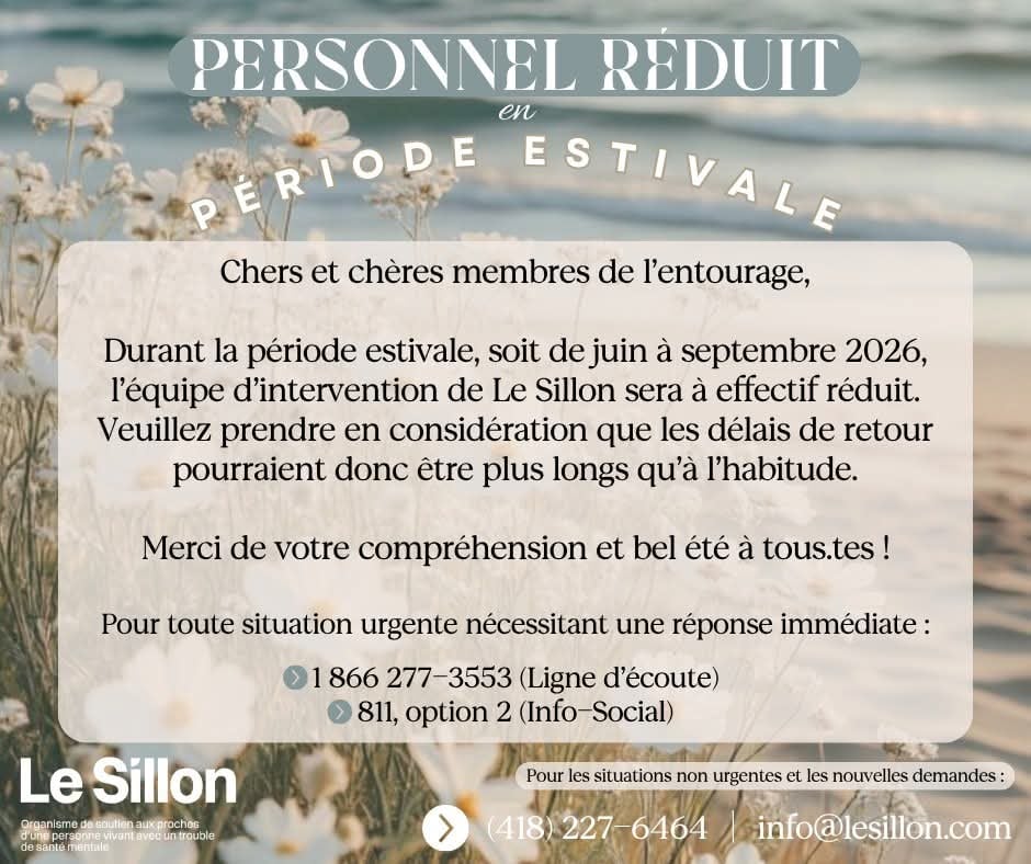 Le Sillon – Organisme de soutien aux proches d'une personne vivant avec un trouble de santé mentale.